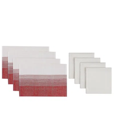 Avanti Ombre Ivy Polyester 8 Piece Placemats/napkins Set In Red