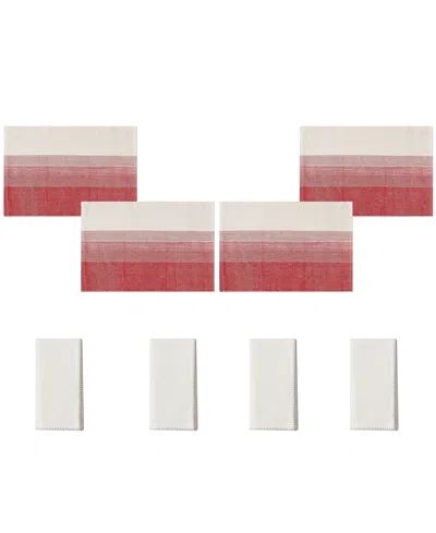 Avanti Ombre Ivy Polyester 8 Piece Placemats/napkins Set In Red