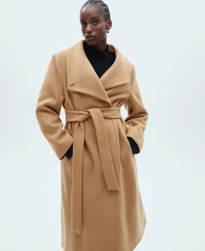 Mango Women's Belted Manteco Wool Coat In Medium Brown