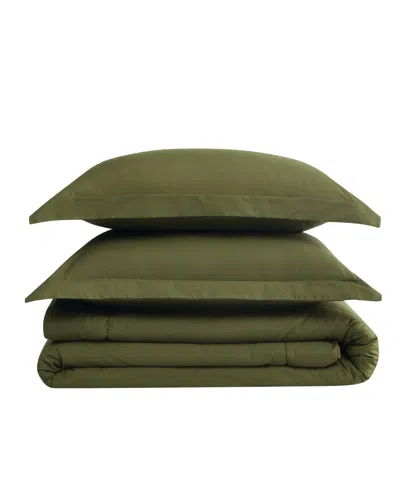 Brooklyn Loom Solid Cotton Percale 3-pc. Comforter Set, Full/queen In Olive Green