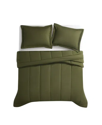 Brooklyn Loom Solid Cotton Percale 3-pc. Comforter Set, Full/queen In Olive Green