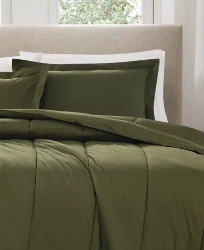 Brooklyn Loom Solid Cotton Percale 3-pc. Comforter Set, Full/queen In Olive Green