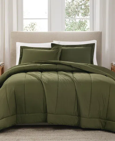 Brooklyn Loom Solid Cotton Percale 3-pc. Comforter Set, Full/queen In Olive Green