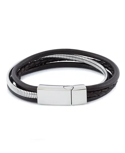 Rhona Sutton Stainless Steel Multi Leather And Chain Bracelet In Silver