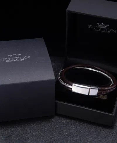 Rhona Sutton Stainless Steel Multi Leather And Chain Bracelet In Silver
