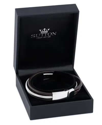 Rhona Sutton Stainless Steel Multi Leather And Chain Bracelet In Silver