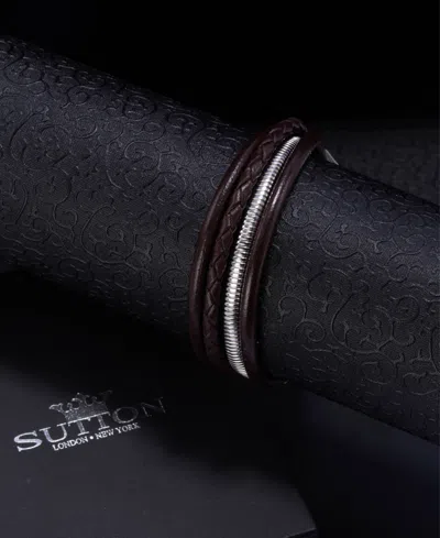Rhona Sutton Stainless Steel Multi Leather And Chain Bracelet In Silver