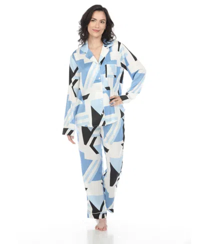 White Mark Women's Printed Satin Pajama Set In Blue