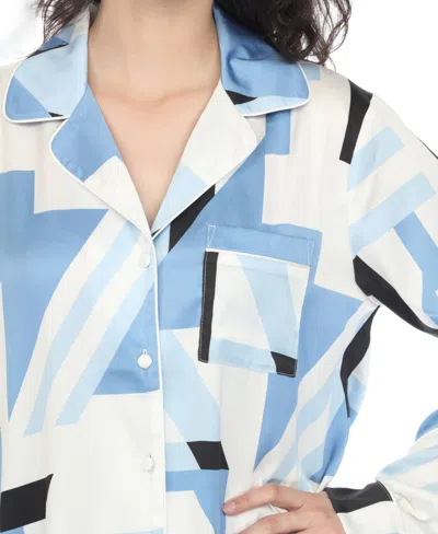 White Mark Women's Printed Satin Pajama Set In Blue