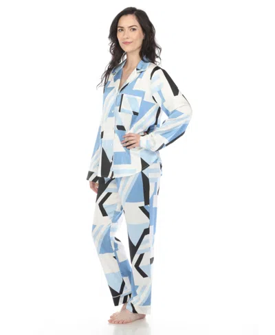 White Mark Women's Printed Satin Pajama Set In Blue