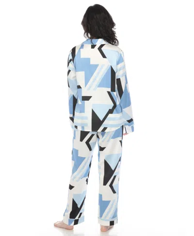 White Mark Women's Printed Satin Pajama Set In Blue