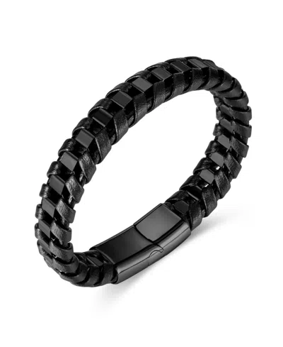 Rhona Sutton Black Chain Wrapped Leather Stainless Steel Bracelet In Black