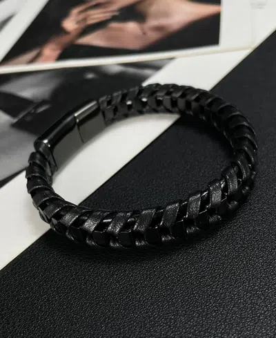 Rhona Sutton Black Chain Wrapped Leather Stainless Steel Bracelet In Black