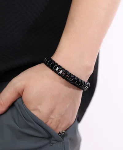 Rhona Sutton Black Chain Wrapped Leather Stainless Steel Bracelet In Black