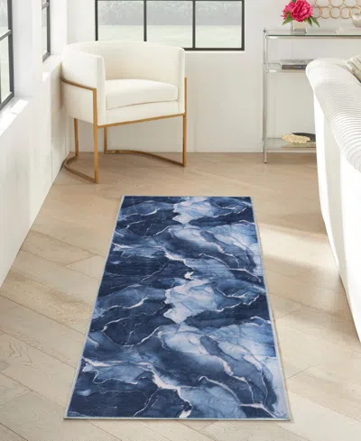 Inspire Me! Home Decor Daydream Washable Ddr02 2'2"x7'6" Runner Area Rug In Navy,blue