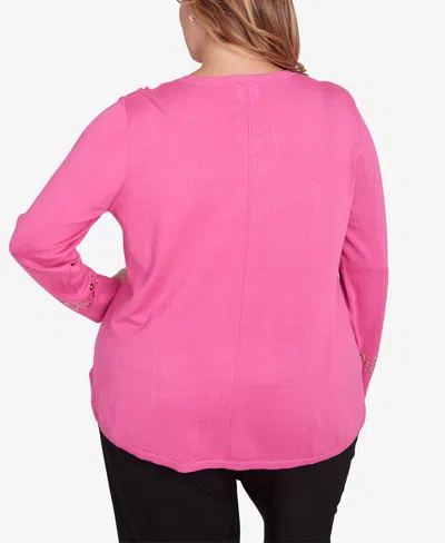 Ruby Rd. Plus Size Grommet Embellished Fine Gauge Sweater In Rose