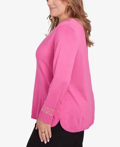 Shop Ruby Rd. Plus Size Grommet Embellished Fine Gauge Sweater In Rose