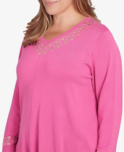 Ruby Rd. Plus Size Grommet Embellished Fine Gauge Sweater In Rose