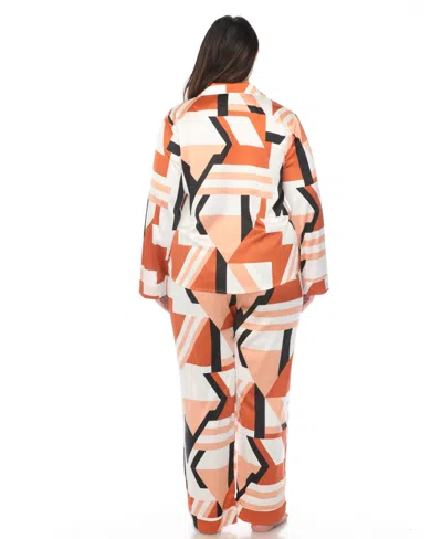 White Mark Plus Size Printed Satin Pajama Set In Bronze