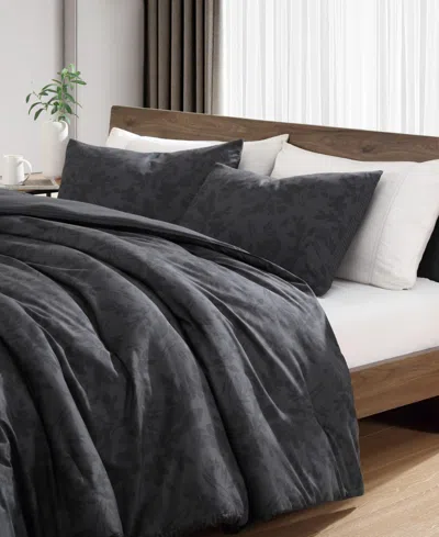 Kenneth Cole New York Silhouette Floral 4-pc. Comforter Set, Full/queen In Black