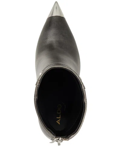 Aldo Nilita Heeled Ankle Boot In Pewter With Metal Toe Cap-silver In Pewter Metallic