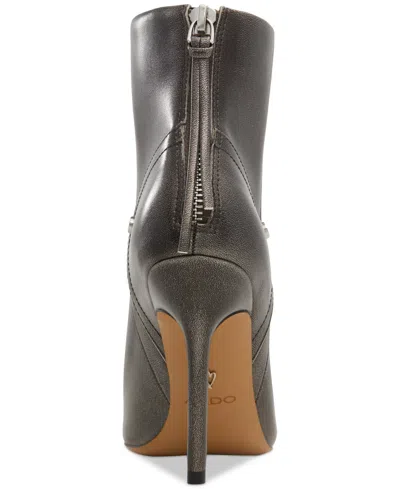 Aldo Nilita Heeled Ankle Boot In Pewter With Metal Toe Cap-silver In Pewter Metallic