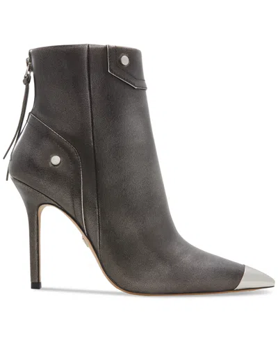 Aldo Nilita Heeled Ankle Boot In Pewter With Metal Toe Cap-silver In Pewter Metallic