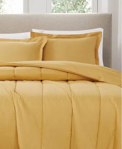 Brooklyn Loom Solid Cotton Percale 3-pc. Comforter Set, Full/queen In Mustard Yellow