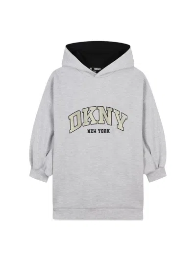 Dkny Logo-embroidered Hooded Dress In Grey