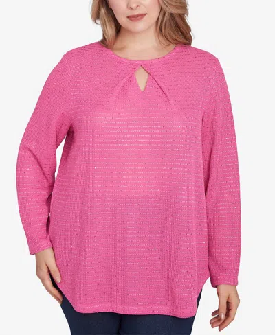 Ruby Rd. Plus Size Diamond Detail Sequin Knit Top In Rose
