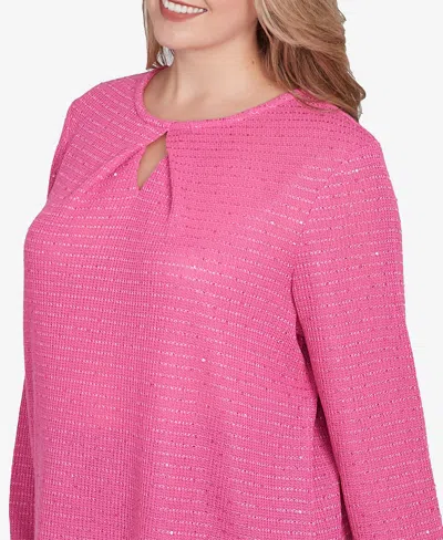 Ruby Rd. Plus Size Diamond Detail Sequin Knit Top In Rose