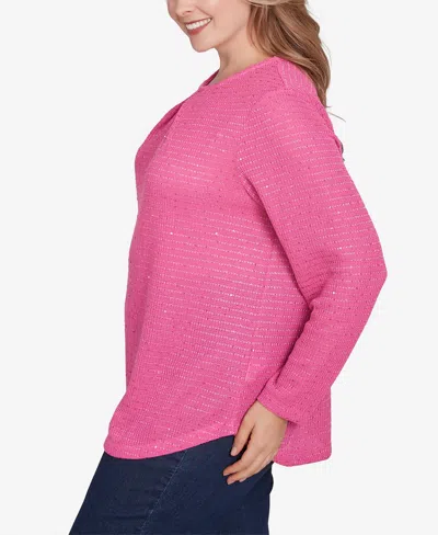 Ruby Rd. Plus Size Diamond Detail Sequin Knit Top In Rose