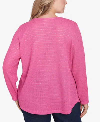 Ruby Rd. Plus Size Diamond Detail Sequin Knit Top In Rose