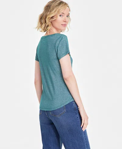 On 34th Women's Short-sleeve Solid Shine Top, Created For Macy's In Dark Fores