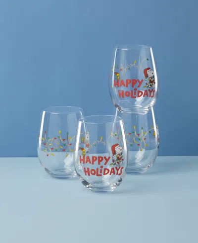 Lenox Snoopy Christmas Assorted Stemless Wine Glasses, Set Of 4 Exclusively At Macy's In Multi