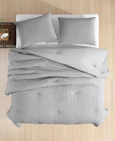 Kenneth Cole New York Serenity Wavy Lines Embossed 3-pc. Comforter Set, Full/queen In Pewter