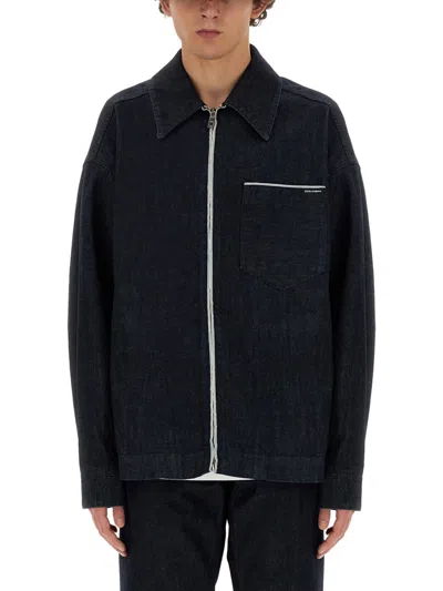 Dolce & Gabbana Denim Jacket With Buttoned Cuffs And Multiple Pockets In Multicolor