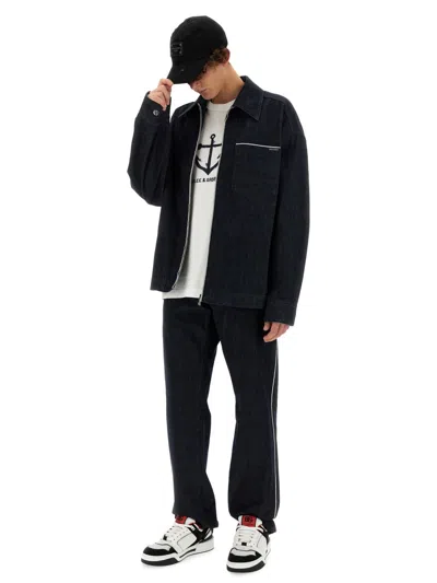 Dolce & Gabbana Denim Jacket With Buttoned Cuffs And Multiple Pockets In Multicolor