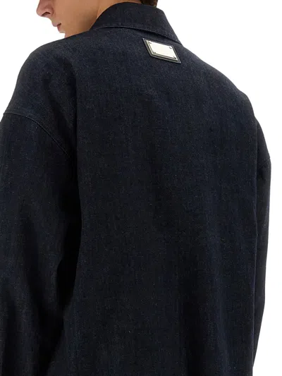 Dolce & Gabbana Denim Jacket With Buttoned Cuffs And Multiple Pockets In Multicolor