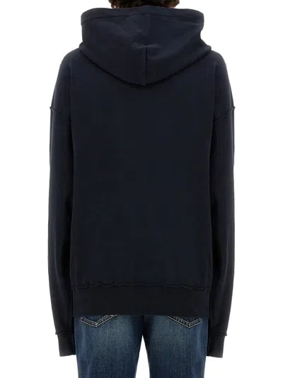 Dolce & Gabbana Printed Washed Cotton Jersey Hoodie In Blue