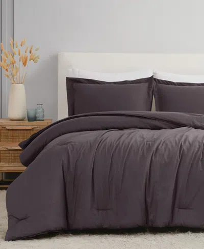 Brooklyn Loom Brookyln Loom 100% Linen Cover 3-pc. Comforter Set, Full/queen In Charcoal