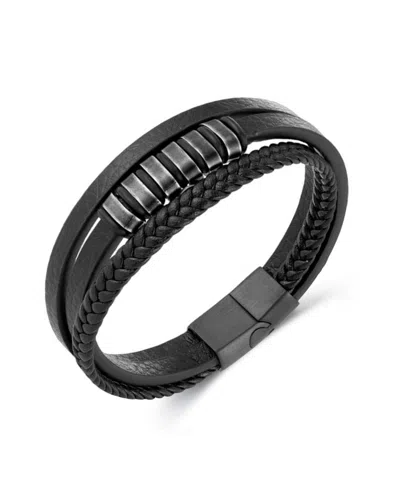 Rhona Sutton Urban Edge Leather Black Stainless Steel Bracelet In Black