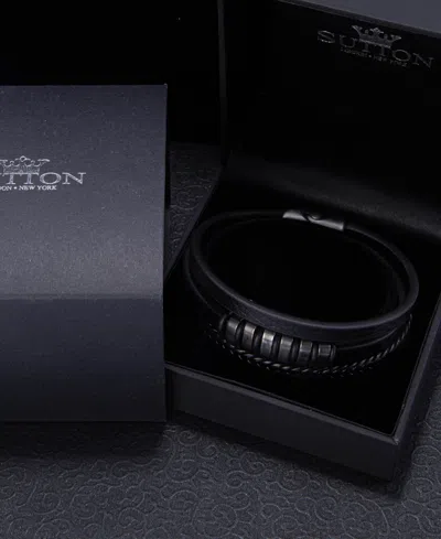Rhona Sutton Urban Edge Leather Black Stainless Steel Bracelet In Black