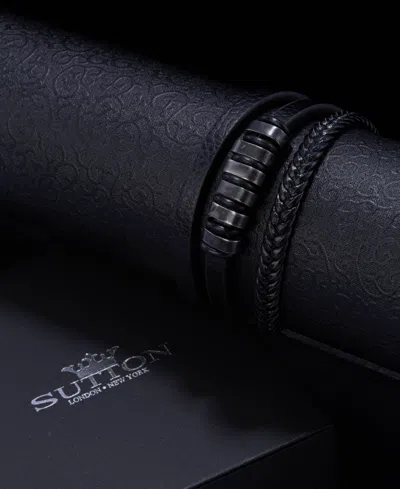 Rhona Sutton Urban Edge Leather Black Stainless Steel Bracelet In Black