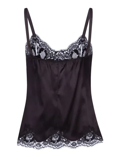 Dolce & Gabbana Lingerie Top In Satin And Lace In Black