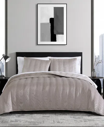 Vera Wang Linear Stitch Velvet 3-pc. Quilt Set, King In French Clay