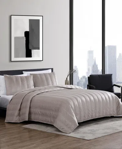 Vera Wang Linear Stitch Velvet 3-pc. Quilt Set, King In French Clay