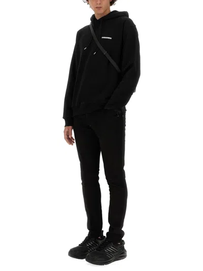 Dsquared2 Black Sweatshirt With Classic Hood And Bold Graphic Print In Black