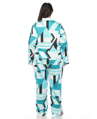 White Mark Plus Size Printed Satin Pajama Set In Teal