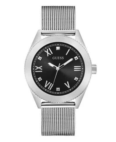 Guess Men's Analog Silver Tone Mesh Watch, 44mm In Silver Tone